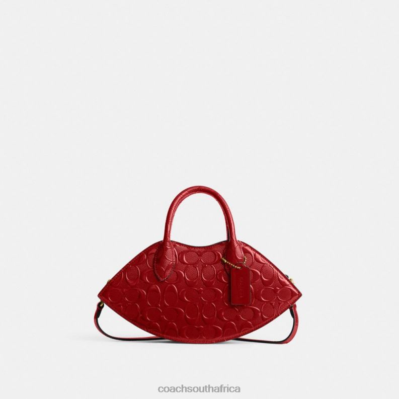 Coach Women LIP BAG IN SIGNATURE LEATHER B4/RED 4ZRDJ239