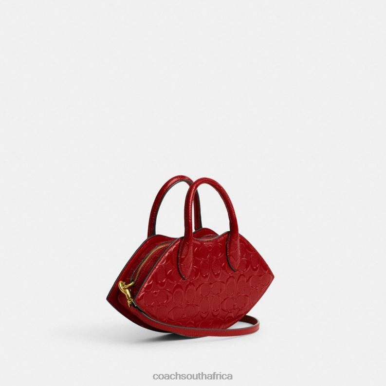 Coach Women LIP BAG IN SIGNATURE LEATHER B4/RED 4ZRDJ239