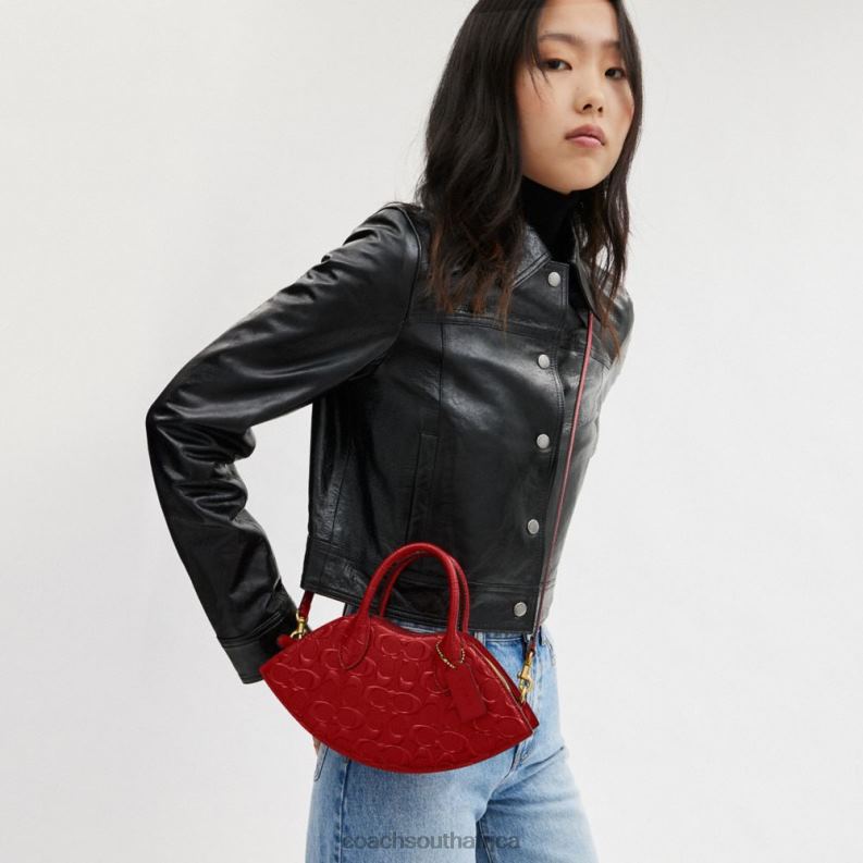 Coach Women LIP BAG IN SIGNATURE LEATHER B4/RED 4ZRDJ239