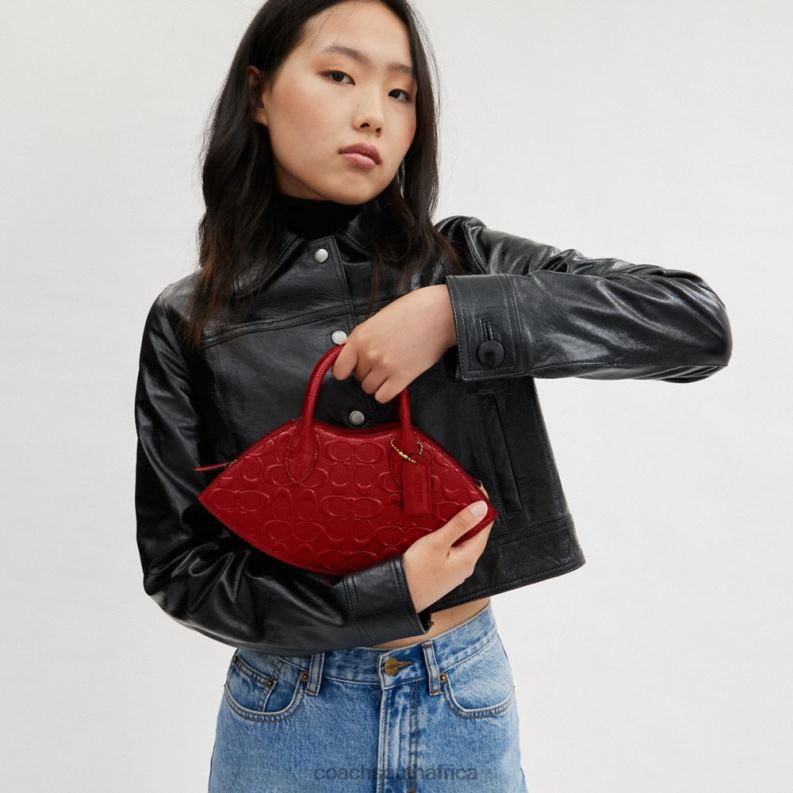 Coach Women LIP BAG IN SIGNATURE LEATHER B4/RED 4ZRDJ239