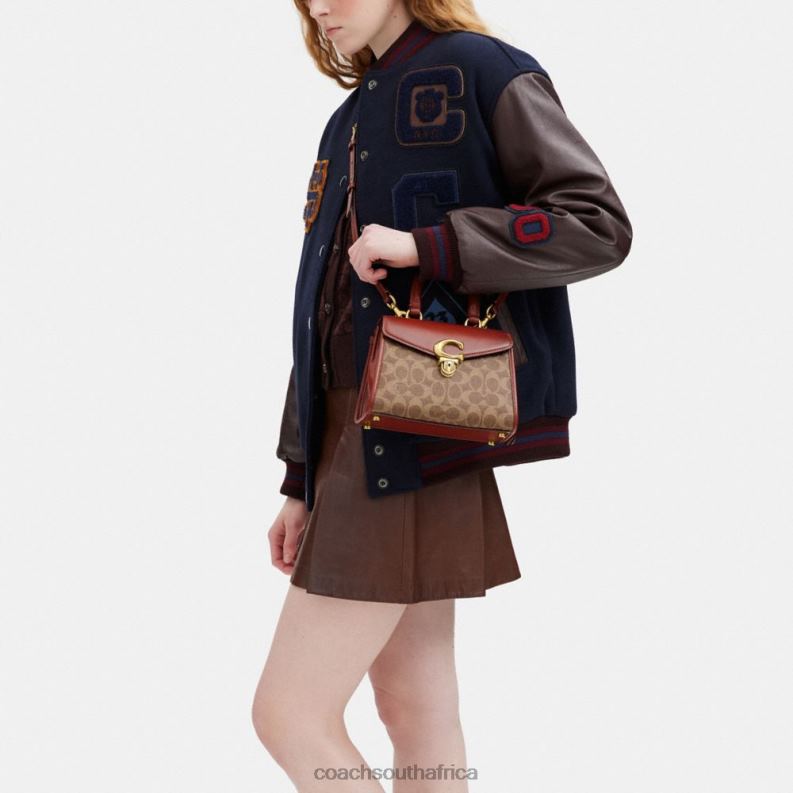 Coach Women SAMMY TOP HANDLE 21 IN SIGNATURE CANVAS B4/Tan Rust 4ZRDJ246