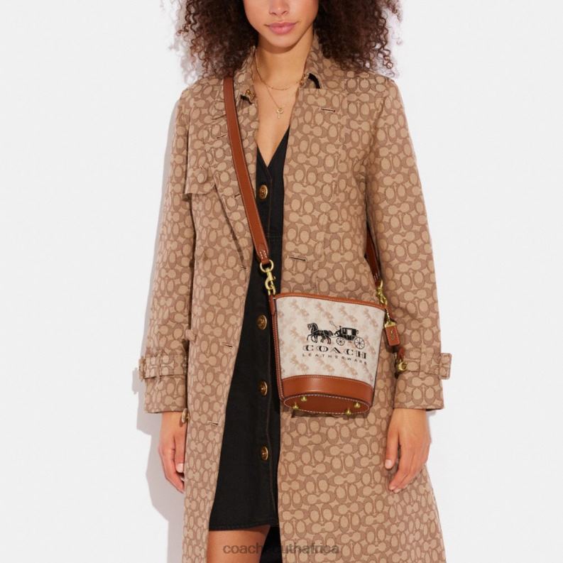 Coach Women DAKOTA BUCKET BAG 16 WITH HORSE AND CARRIAGE PRINT B4/Chalk Burnished Amber 4ZRDJ20