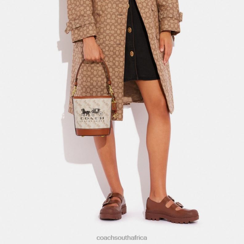 Coach Women DAKOTA BUCKET BAG 16 WITH HORSE AND CARRIAGE PRINT B4/Chalk Burnished Amber 4ZRDJ20