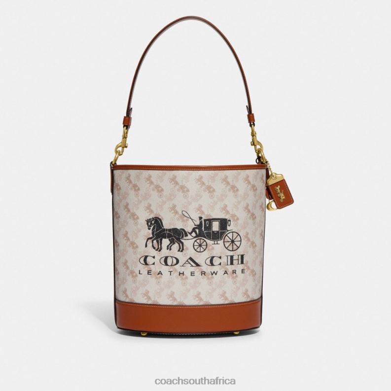 Coach Women DAKOTA BUCKET BAG WITH HORSE AND CARRIAGE PRINT B4/Chalk Burnished Amber 4ZRDJ23