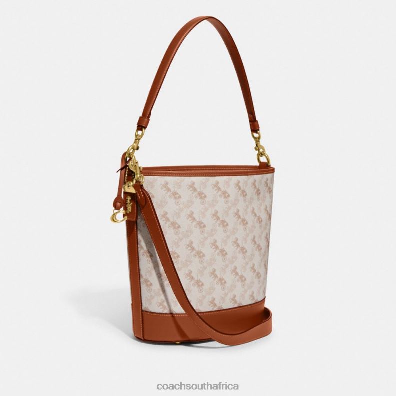 Coach Women DAKOTA BUCKET BAG WITH HORSE AND CARRIAGE PRINT B4/Chalk Burnished Amber 4ZRDJ23