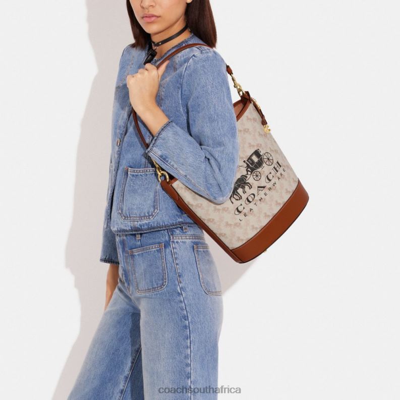 Coach Women DAKOTA BUCKET BAG WITH HORSE AND CARRIAGE PRINT B4/Chalk Burnished Amber 4ZRDJ23