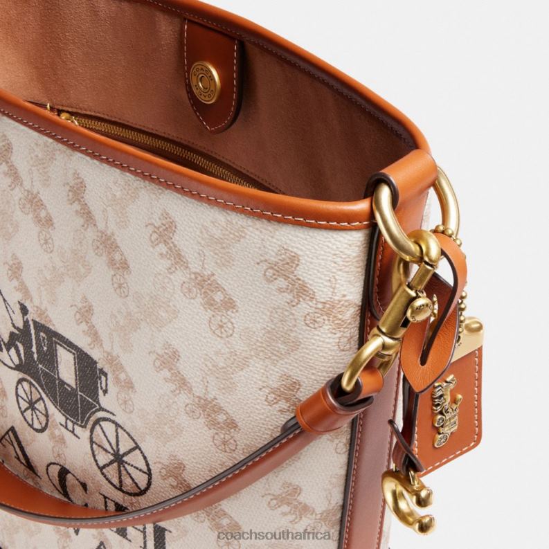 Coach Women DAKOTA BUCKET BAG WITH HORSE AND CARRIAGE PRINT B4/Chalk Burnished Amber 4ZRDJ23