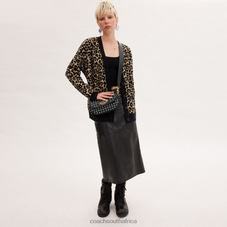 Coach Women HARLEY SHOULDER BAG 23 WITH STUDS B4/BLACK 4ZRDJ31