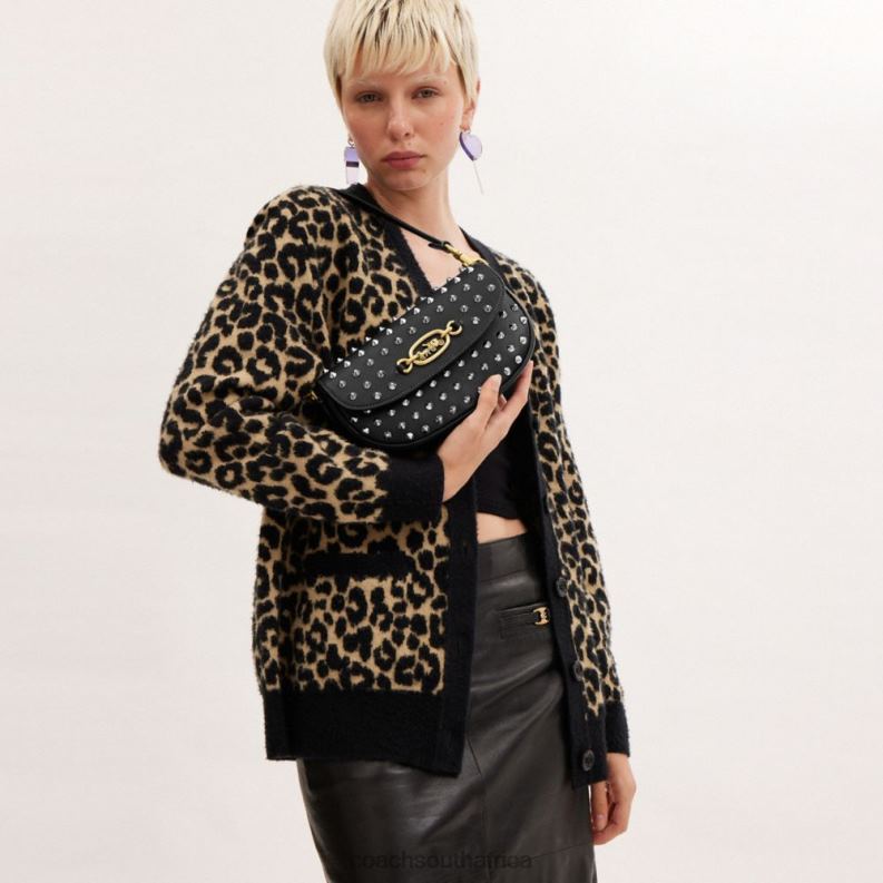 Coach Women HARLEY SHOULDER BAG 23 WITH STUDS B4/BLACK 4ZRDJ31