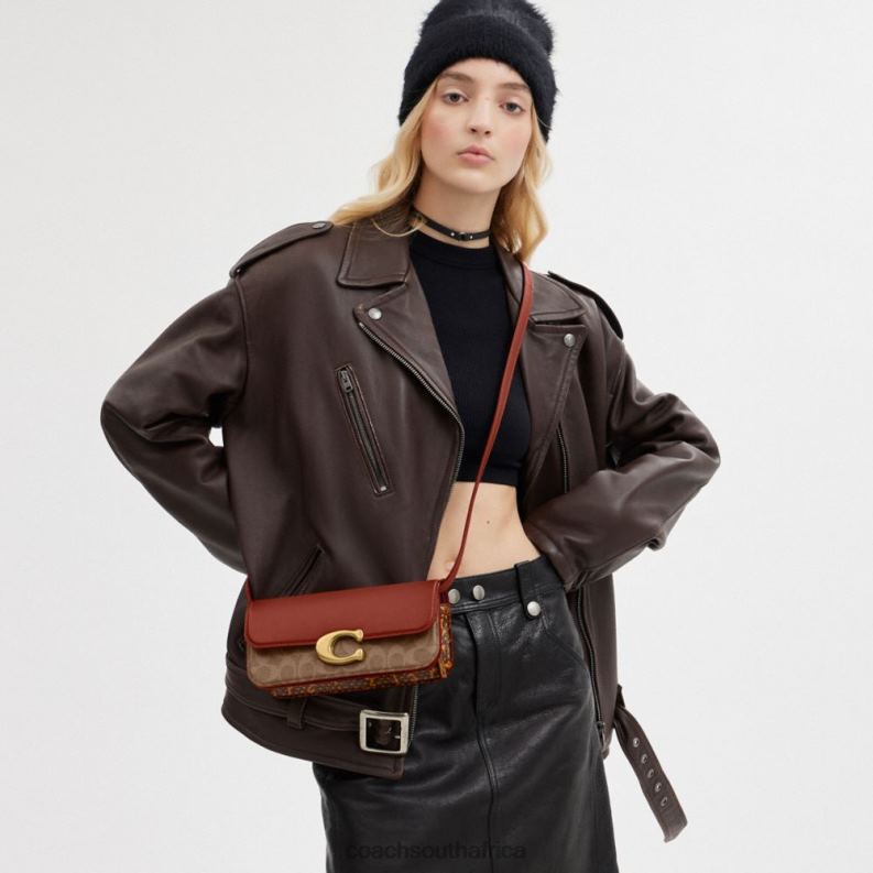 Coach Women IDOL BAG 23 IN SIGNATURE CANVAS WITH SNAKESKIN DETAIL B4/Tan Rust 4ZRDJ36