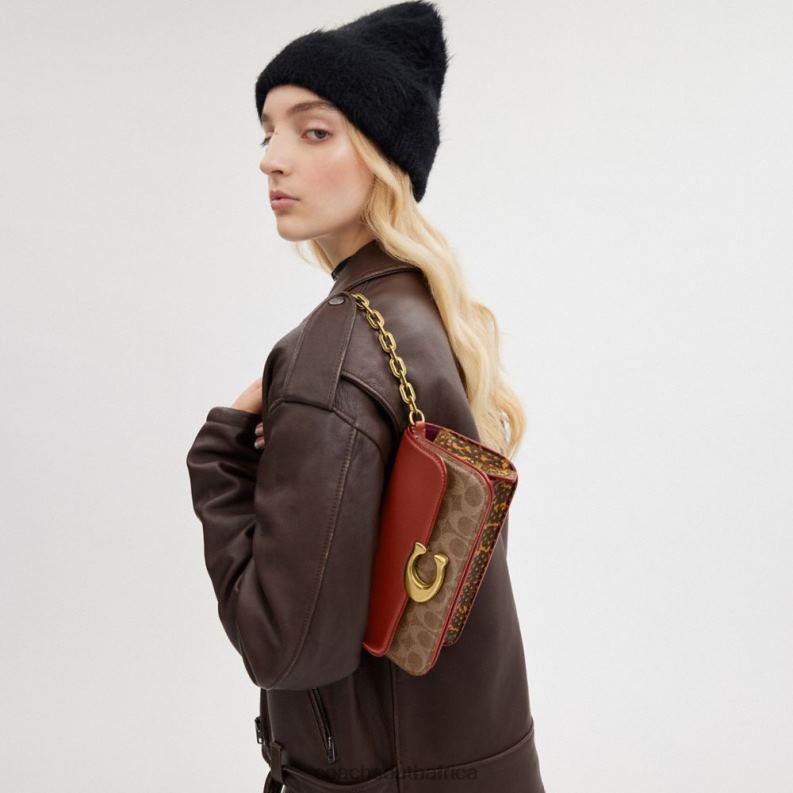 Coach Women IDOL BAG 23 IN SIGNATURE CANVAS WITH SNAKESKIN DETAIL B4/Tan Rust 4ZRDJ36