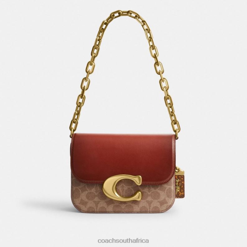 Coach Women IDOL BAG IN SIGNATURE CANVAS WITH SNAKESKIN DETAIL B4/Tan Rust 4ZRDJ46