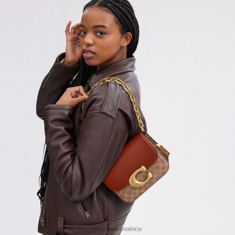 Coach Women IDOL BAG IN SIGNATURE CANVAS WITH SNAKESKIN DETAIL B4/Tan Rust 4ZRDJ46