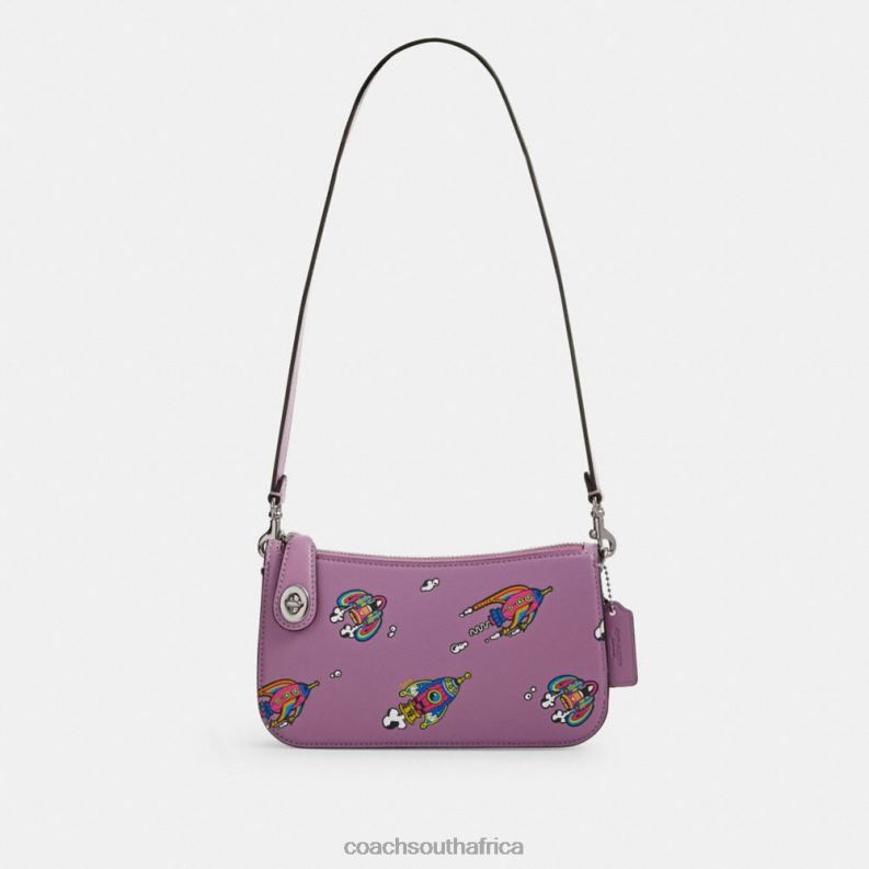 Coach Women COSMIC COACH PENN SHOULDER BAG WITH ROCKET PRINT LH/Violet Orchid Multi 4ZRDJ69