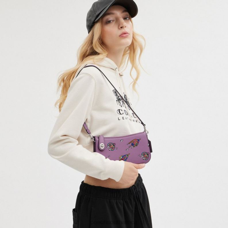 Coach Women COSMIC COACH PENN SHOULDER BAG WITH ROCKET PRINT LH/Violet Orchid Multi 4ZRDJ69