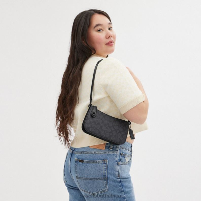 Coach Women PENN SHOULDER BAG IN SIGNATURE CANVAS MW/Charcoal/Black 4ZRDJ65