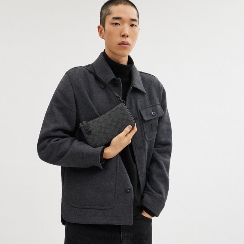 Coach Women PENN SHOULDER BAG IN SIGNATURE CANVAS MW/Charcoal/Black 4ZRDJ65