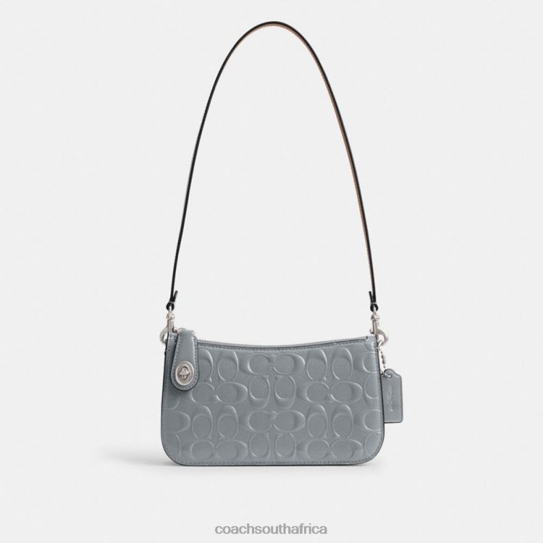 Coach Women PENN SHOULDER BAG IN SIGNATURE LEATHER LH/Grey Blue 4ZRDJ67