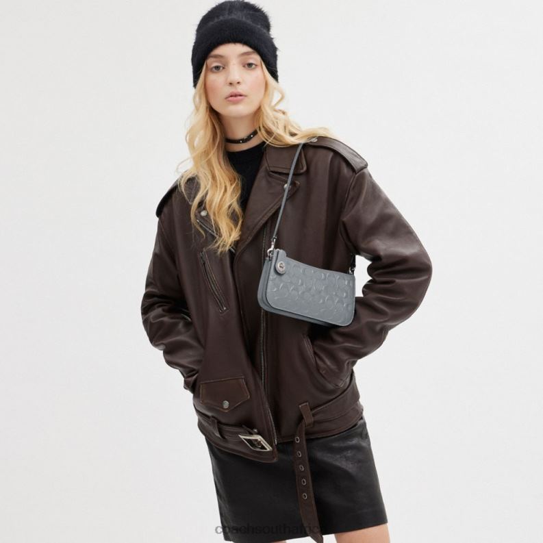 Coach Women PENN SHOULDER BAG IN SIGNATURE LEATHER LH/Grey Blue 4ZRDJ67