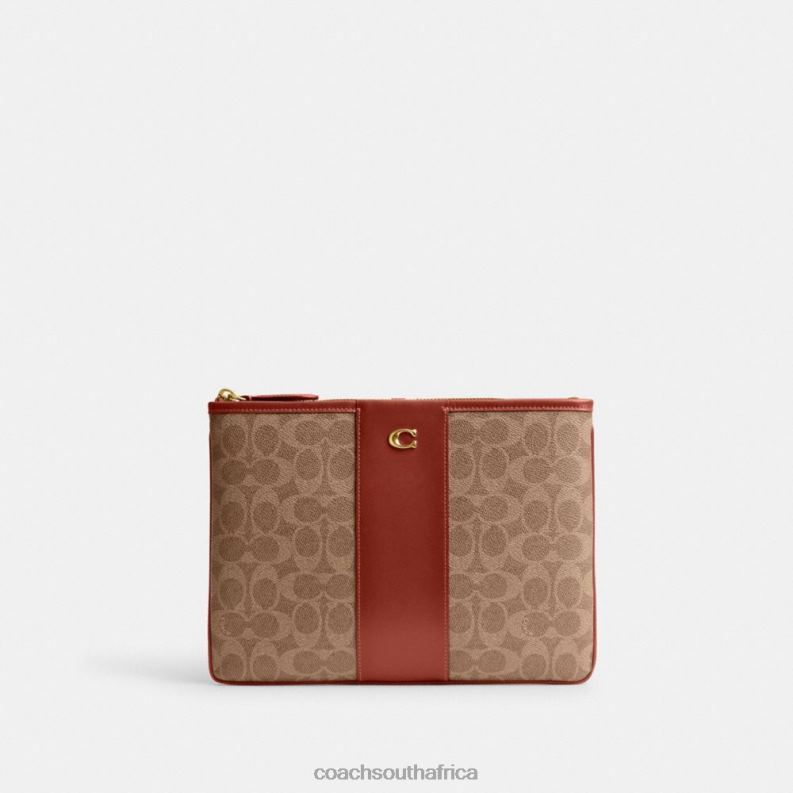 Coach Women POUCH 28 IN SIGNATURE CANVAS B4/Tan Rust 4ZRDJ315