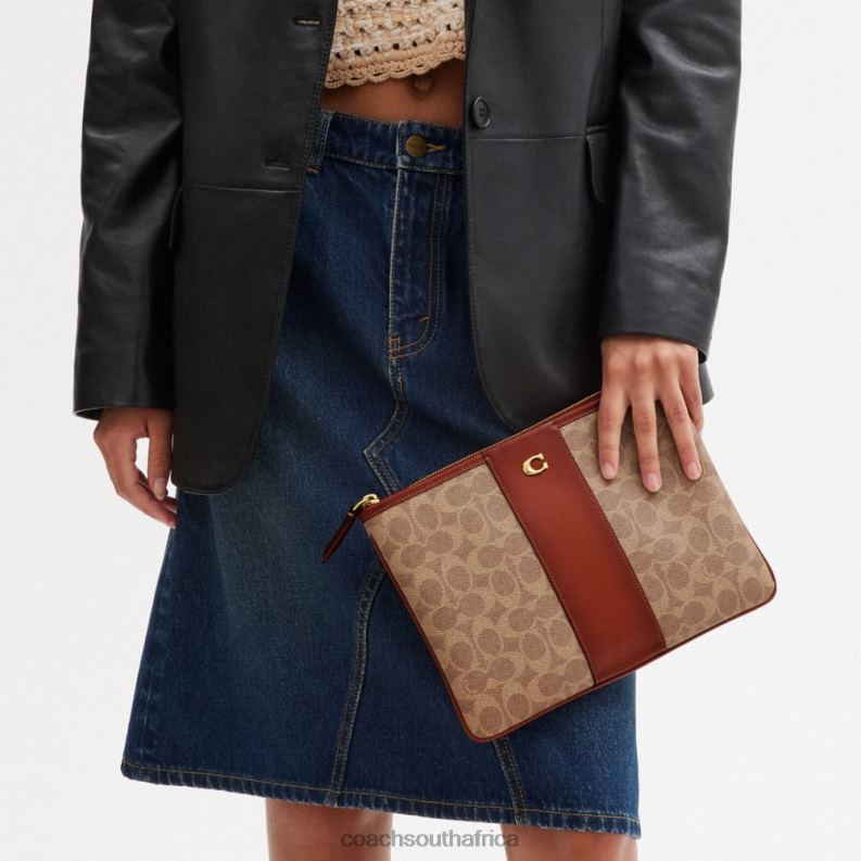 Coach Women POUCH 28 IN SIGNATURE CANVAS B4/Tan Rust 4ZRDJ315