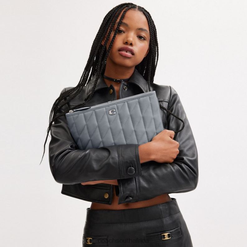 Coach Women POUCH 28 WITH PILLOW QUILTING LH/Grey Blue 4ZRDJ309