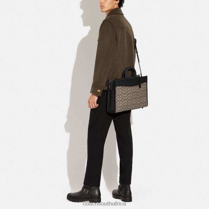 Coach Women ROGUE BRIEF IN SIGNATURE TEXTILE JACQUARD Cocoa/Black 4ZRDJ85