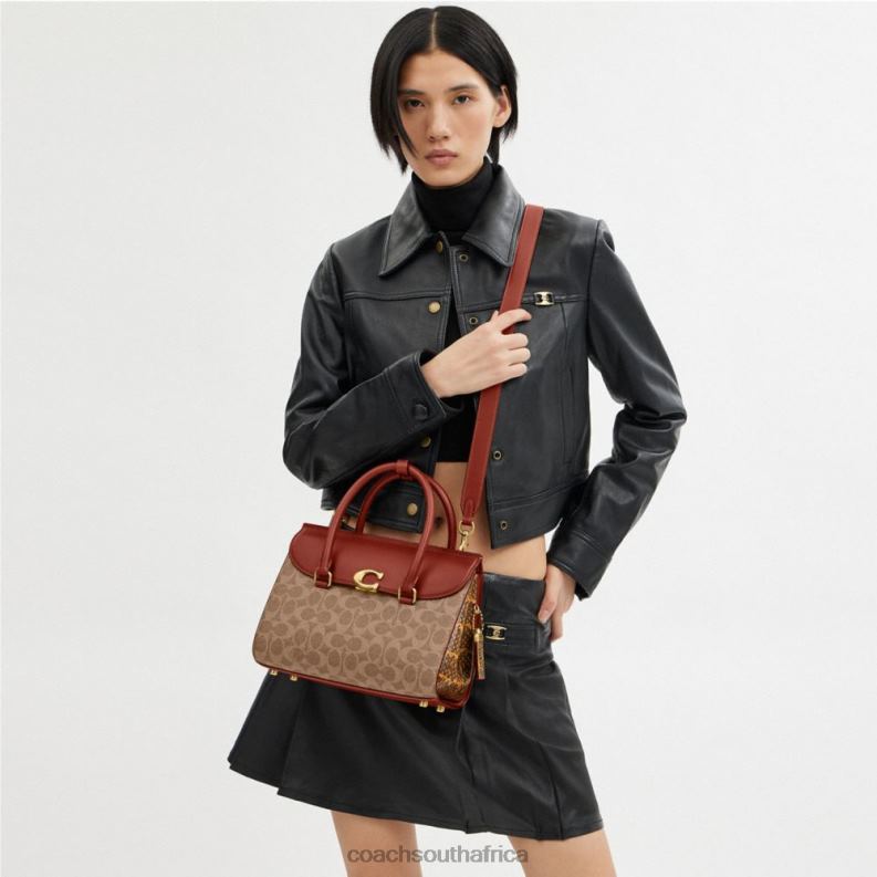Coach Women BROOME CARRYALL IN SIGNATURE CANVAS WITH SNAKESKIN DETAIL B4/Tan Rust 4ZRDJ172