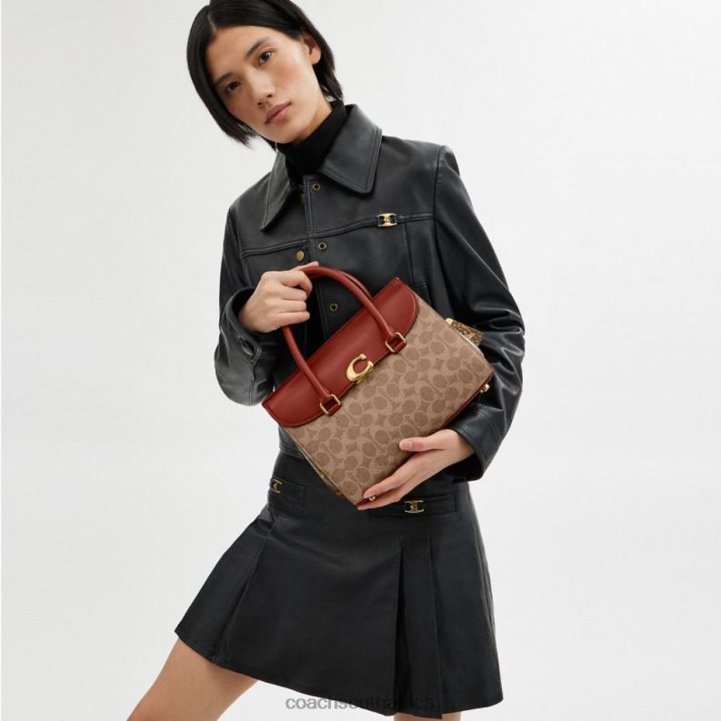 Coach Women BROOME CARRYALL IN SIGNATURE CANVAS WITH SNAKESKIN DETAIL B4/Tan Rust 4ZRDJ172