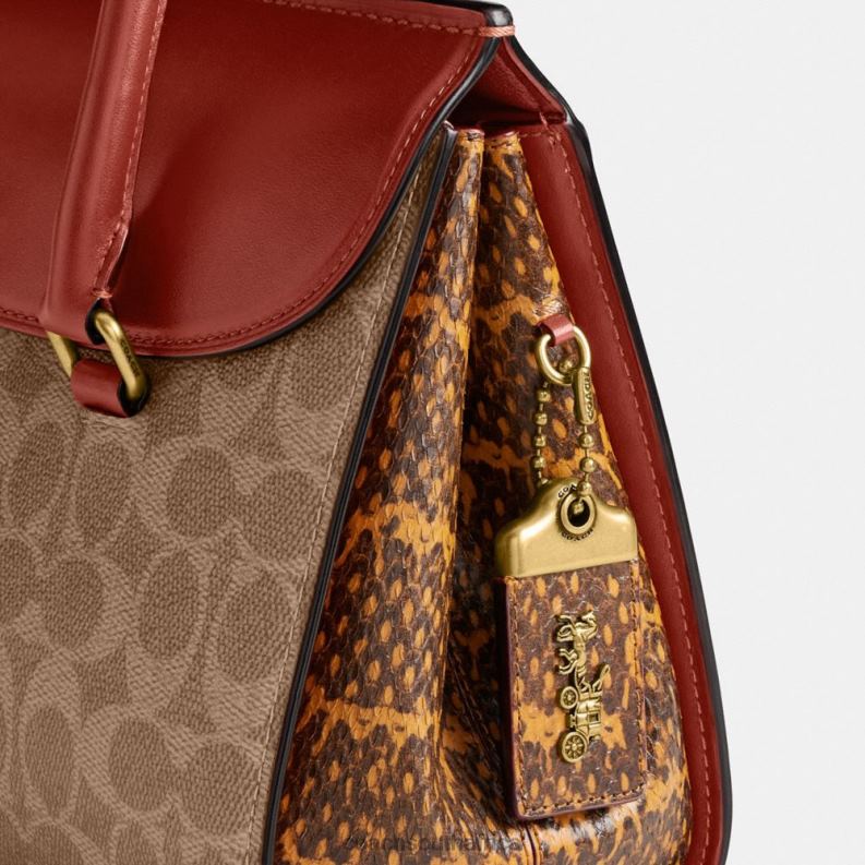 Coach Women BROOME CARRYALL IN SIGNATURE CANVAS WITH SNAKESKIN DETAIL B4/Tan Rust 4ZRDJ172