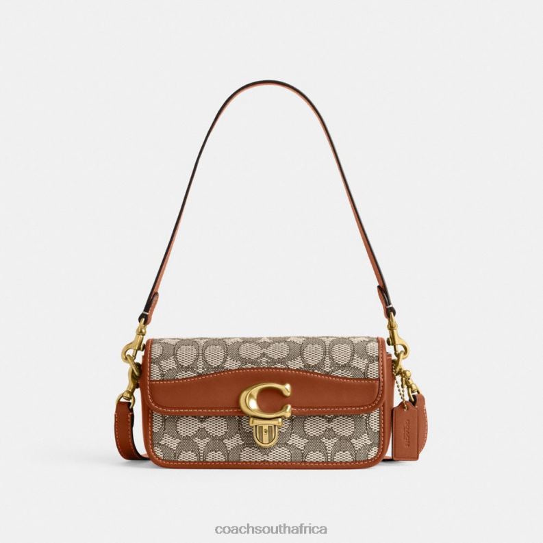 Coach Women STUDIO BAGUETTE BAG IN SIGNATURE TEXTILE JACQUARD B4/Cocoa Burnished Amb 4ZRDJ194