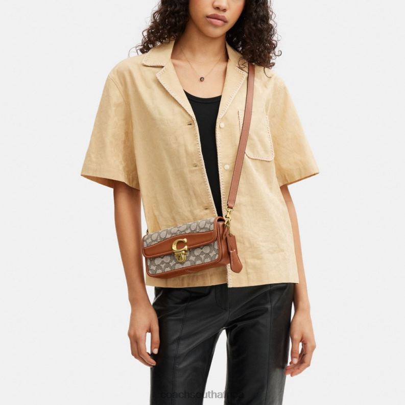 Coach Women STUDIO BAGUETTE BAG IN SIGNATURE TEXTILE JACQUARD B4/Cocoa Burnished Amb 4ZRDJ194