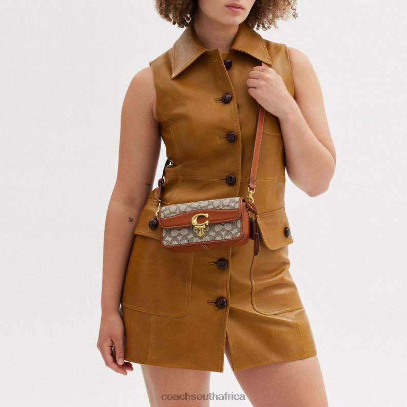 Coach Women STUDIO BAGUETTE BAG IN SIGNATURE TEXTILE JACQUARD B4/Cocoa Burnished Amb 4ZRDJ194