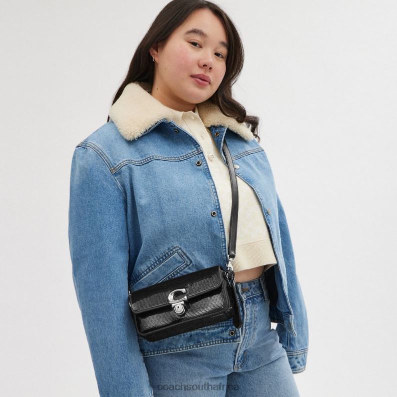 Coach Women STUDIO BAGUETTE BAG WITH SEQUINS LH/Black 4ZRDJ183