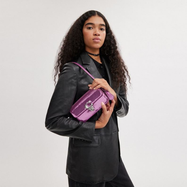 Coach Women STUDIO BAGUETTE BAG WITH SEQUINS LH/Dark Magenta 4ZRDJ188