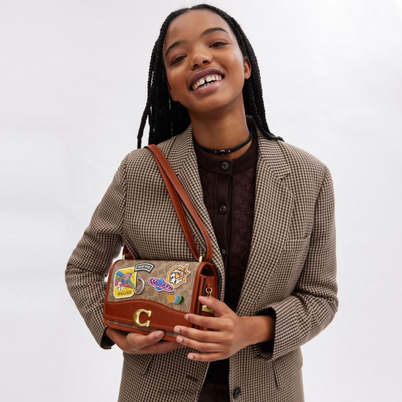 Coach Women COSMIC COACH BANDIT SHOULDER BAG IN SIGNATURE CANVAS WITH PATCHES B4/Tan Rust Multi 4ZRDJ267