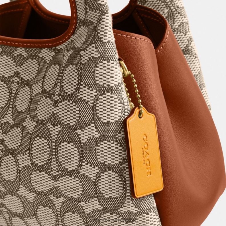 Coach Women LANA SHOULDER BAG 23 IN SIGNATURE JACQUARD B4/Cocoa Burnished Amb 4ZRDJ272