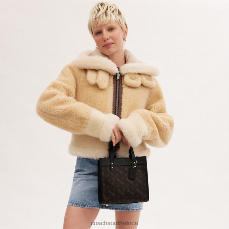 Coach Women FIELD TOTE 22 WITH HORSE AND CARRIAGE PRINT B4/Truffle Black 4ZRDJ297