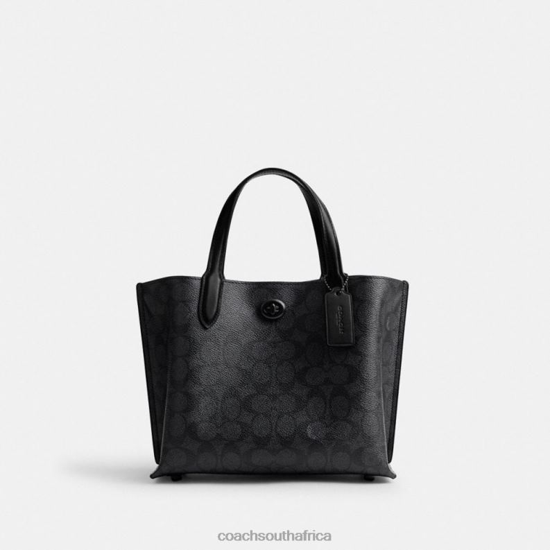 Coach Women WILLOW TOTE 24 IN SIGNATURE CANVAS MW/Charcoal/Black 4ZRDJ285