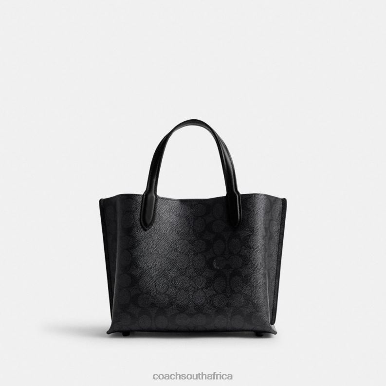 Coach Women WILLOW TOTE 24 IN SIGNATURE CANVAS MW/Charcoal/Black 4ZRDJ285