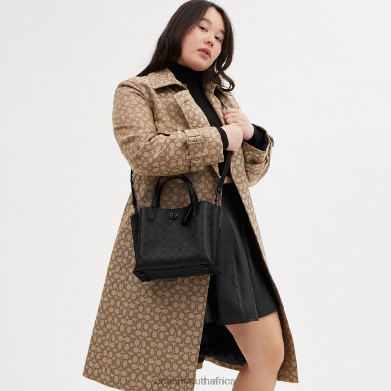 Coach Women WILLOW TOTE 24 IN SIGNATURE CANVAS MW/Charcoal/Black 4ZRDJ285