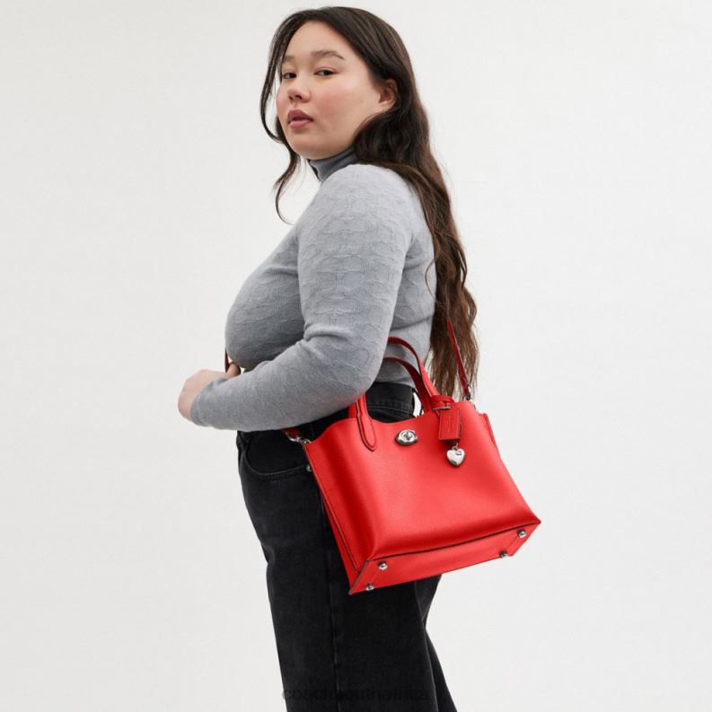 Coach Women WILLOW TOTE 24 WITH HEART CHARM LH/Sport Red 4ZRDJ283