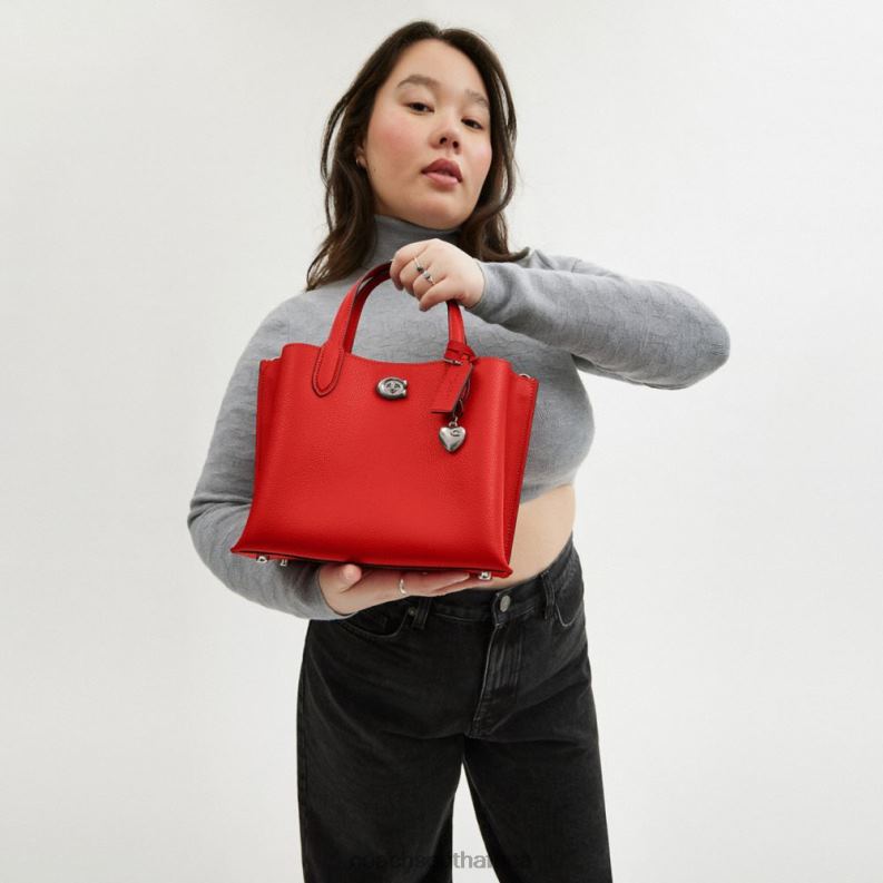 Coach Women WILLOW TOTE 24 WITH HEART CHARM LH/Sport Red 4ZRDJ283