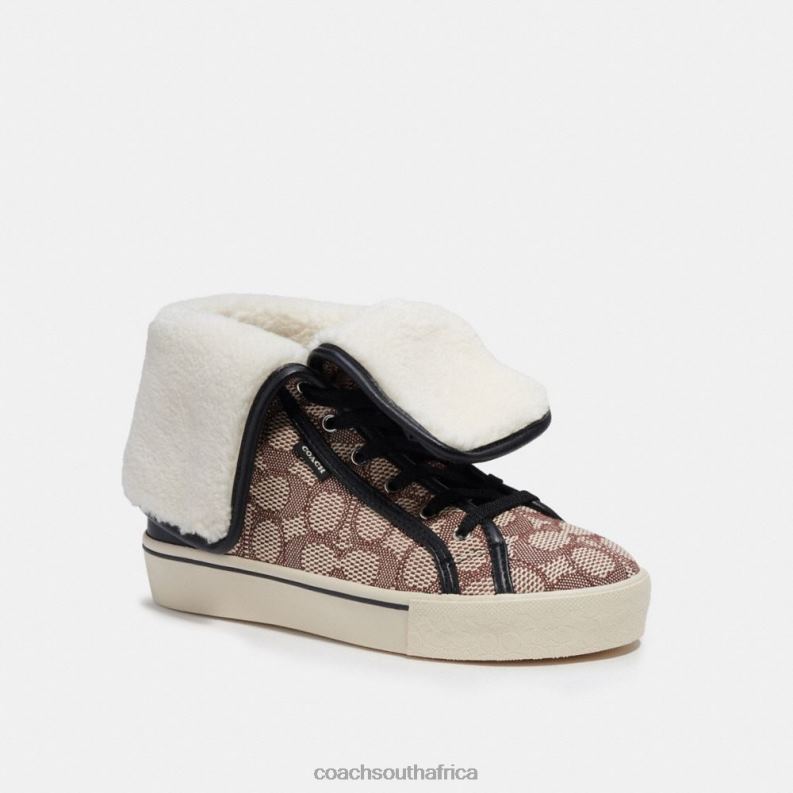 Coach Women CITYSOLE FOLDOVER HIGH TOP PLATFORM SNEAKER IN SIGNATURE JACQUARD Cocoa/Black 4ZRDJ429