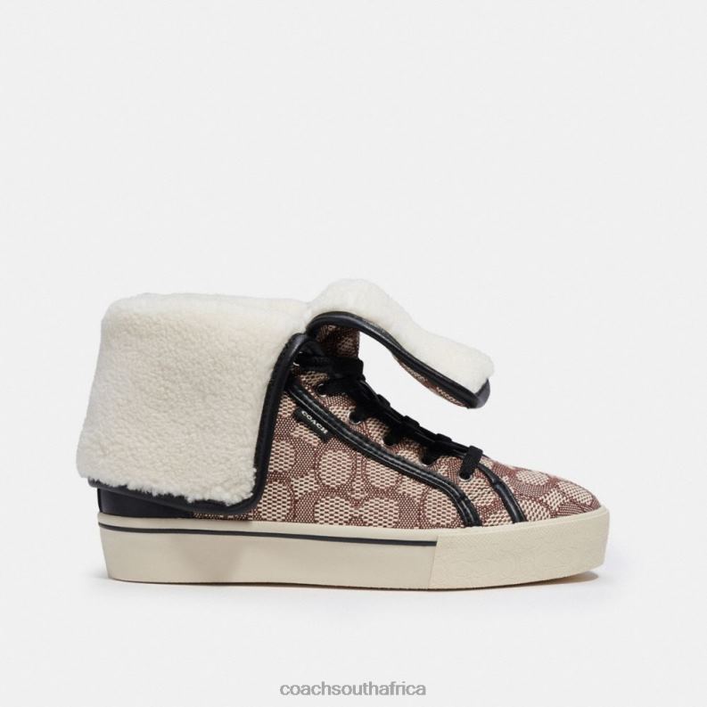 Coach Women CITYSOLE FOLDOVER HIGH TOP PLATFORM SNEAKER IN SIGNATURE JACQUARD Cocoa/Black 4ZRDJ429