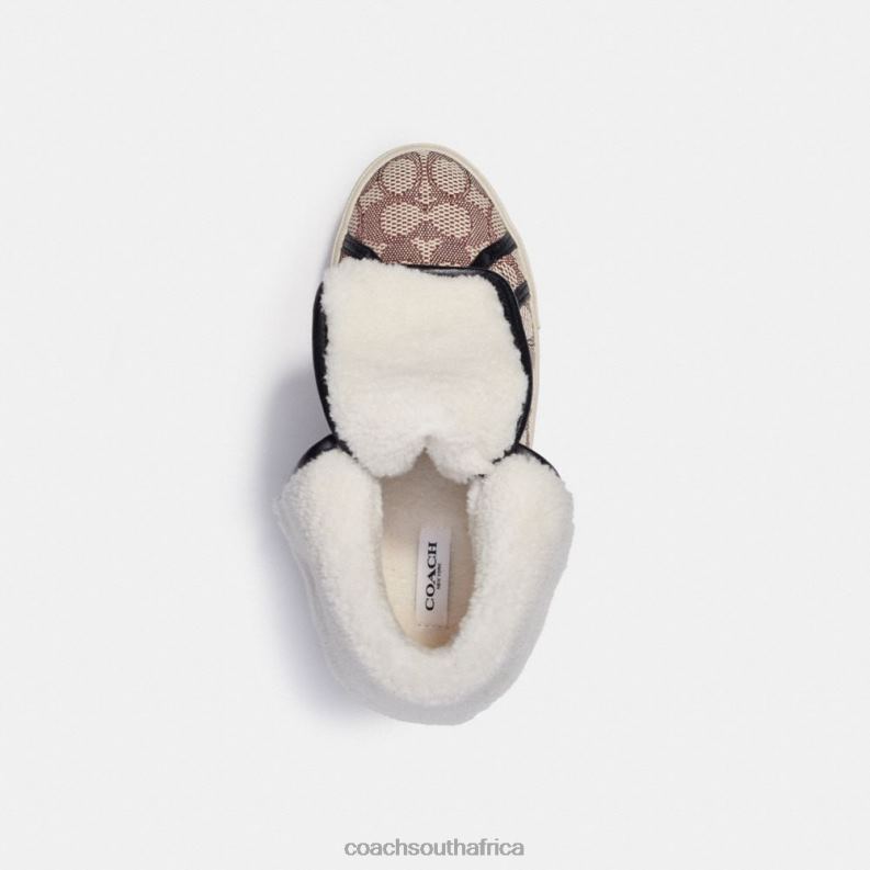 Coach Women CITYSOLE FOLDOVER HIGH TOP PLATFORM SNEAKER IN SIGNATURE JACQUARD Cocoa/Black 4ZRDJ429