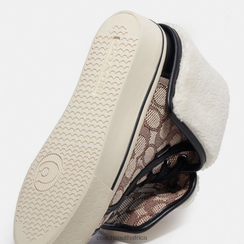 Coach Women CITYSOLE FOLDOVER HIGH TOP PLATFORM SNEAKER IN SIGNATURE JACQUARD Cocoa/Black 4ZRDJ429