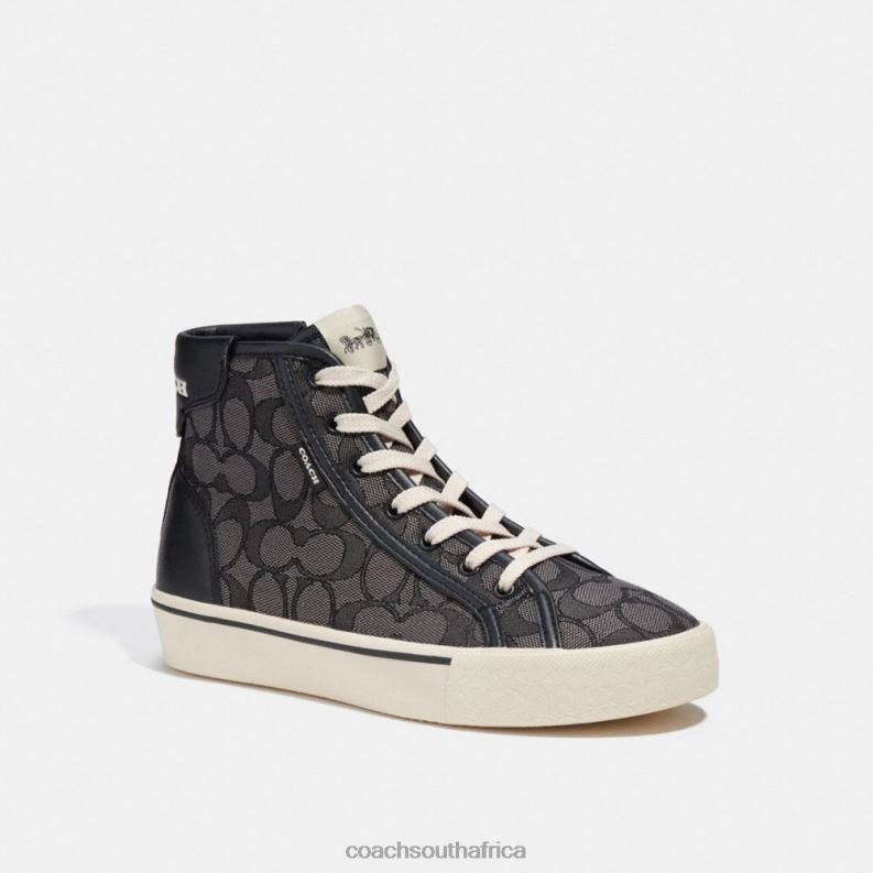 Coach Women CITYSOLE HIGH TOP PLATFORM SNEAKER IN SIGNATURE JACQUARD Smoke Coal/Black 4ZRDJ430