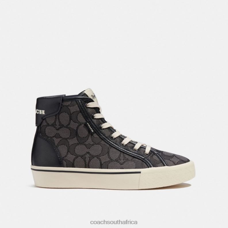 Coach Women CITYSOLE HIGH TOP PLATFORM SNEAKER IN SIGNATURE JACQUARD Smoke Coal/Black 4ZRDJ430