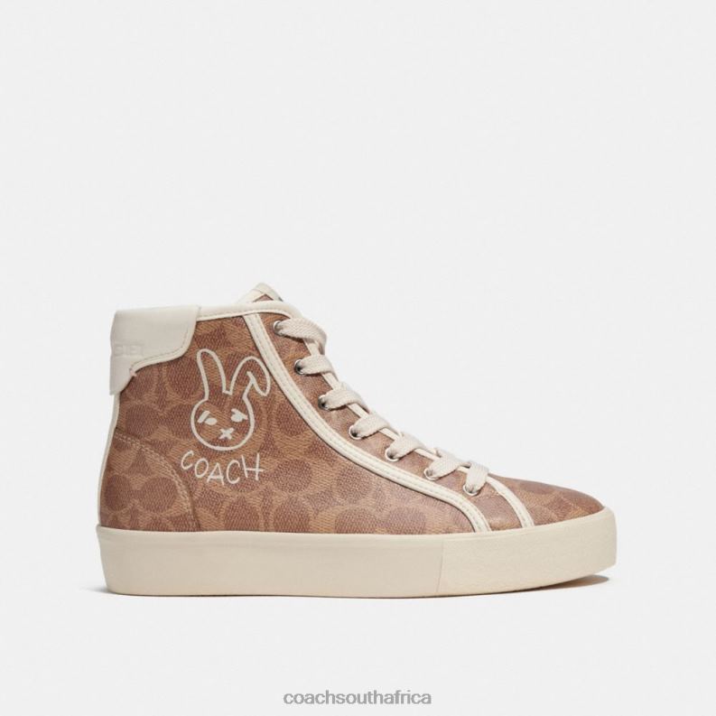 Coach Women LUNAR NEW YEAR CITYSOLE HIGH TOP PLATFORM SNEAKER IN SIGNATURE CANVAS WITH RABBIT TAN 4ZRDJ427